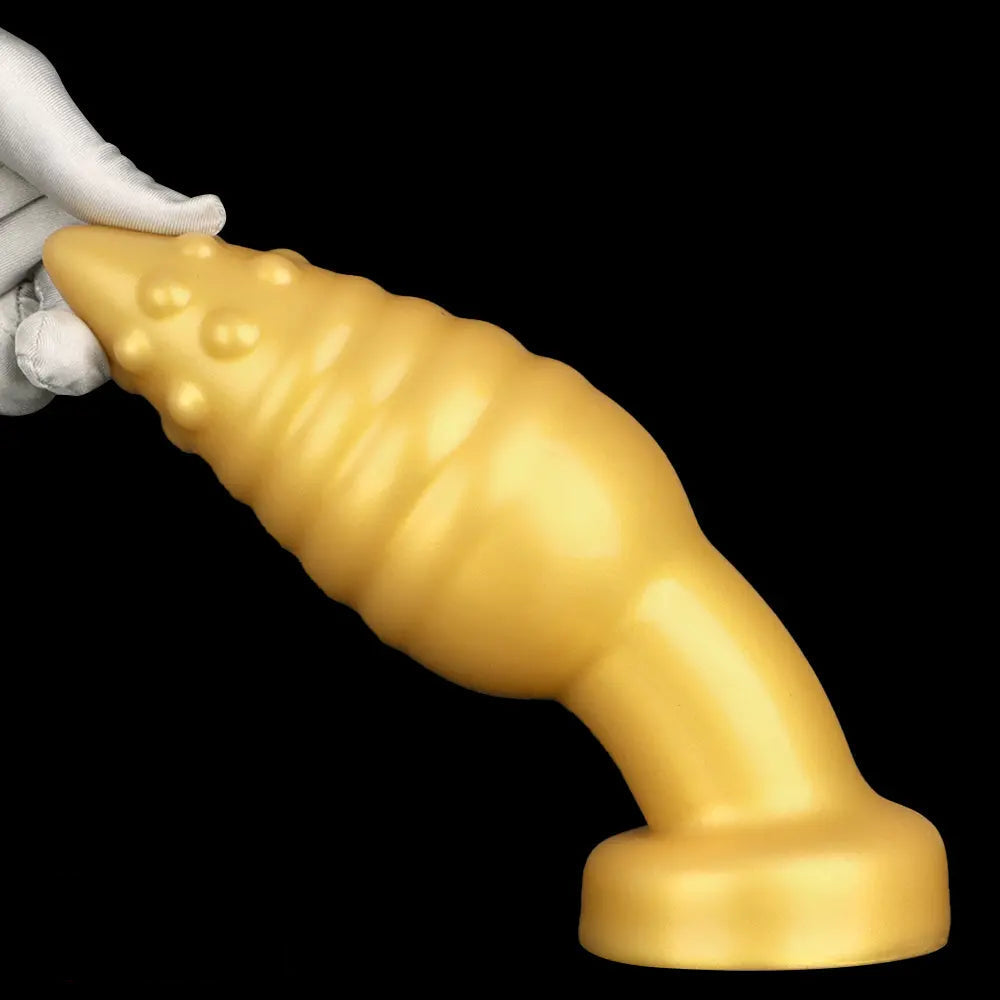 5.51in 7.87in 10.23in Extra Large Golden Silicone Soft Spiked Pointed Dildo