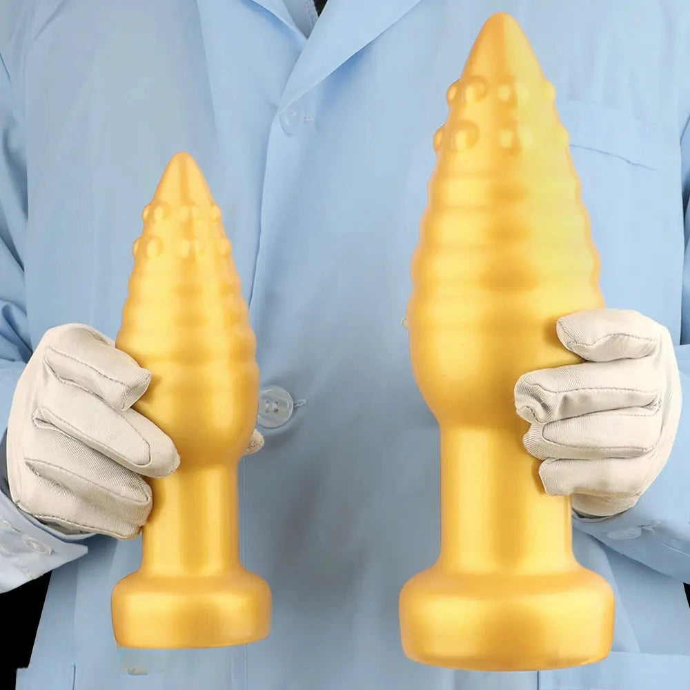 5.51in 7.87in 10.23in Extra Large Golden Silicone Soft Spiked Pointed Dildo