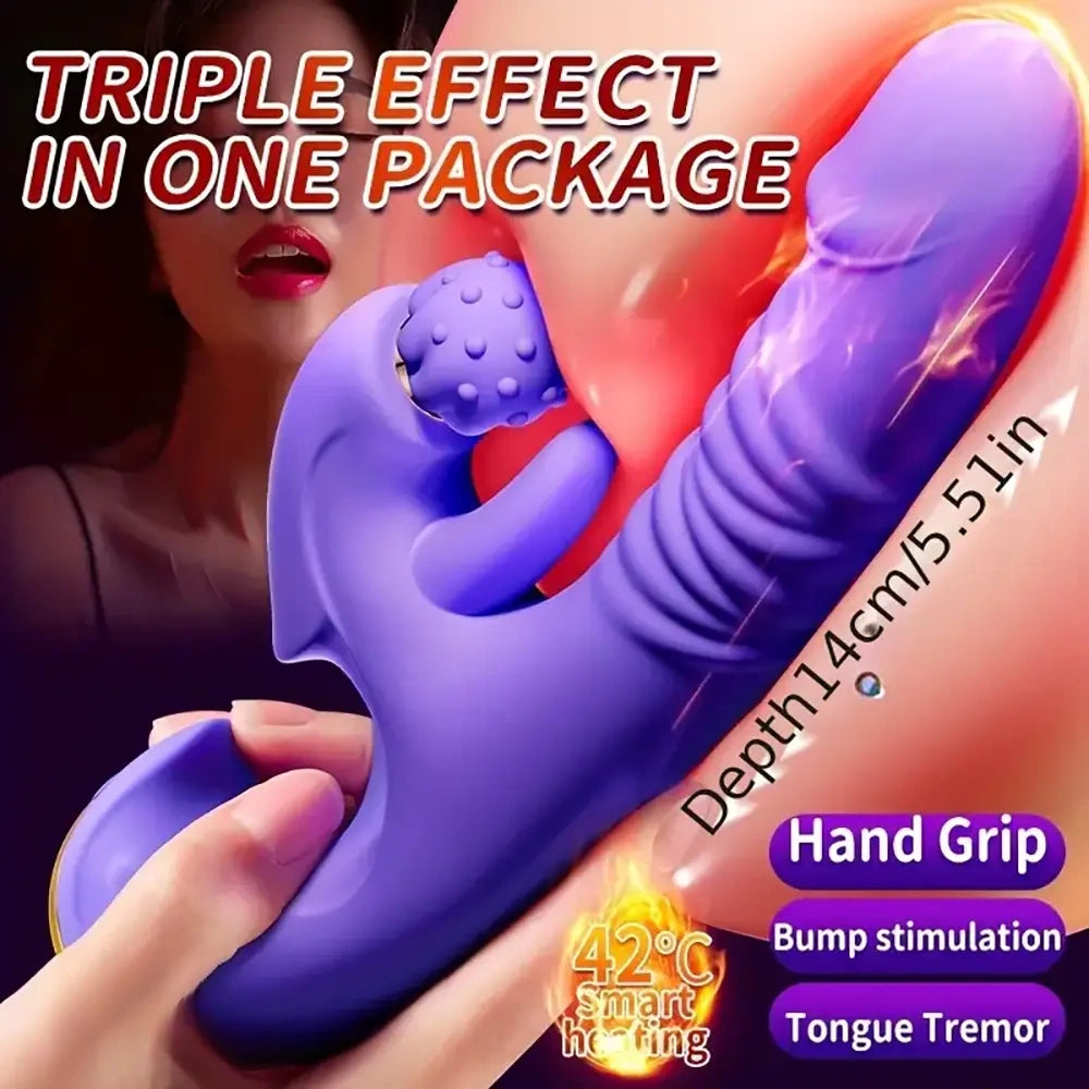 5.51in Triple Dildo Heating Thrusting Impact Rotation Vibrating Dildo
