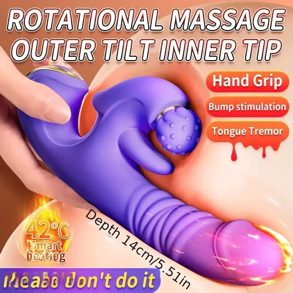 5.51in Triple Dildo Heating Thrusting Impact Rotation Vibrating Dildo
