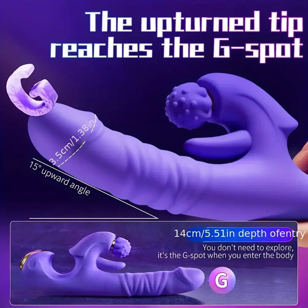 5.51in Triple Dildo Heating Thrusting Impact Rotation Vibrating Dildo