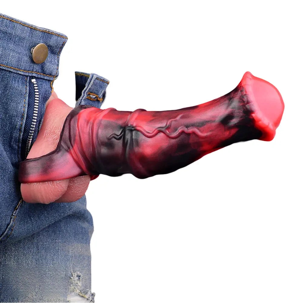 5.58in 7.17in Silicone Horse Cock Sleeve Cock Ring Hollow Vibrating Dildo