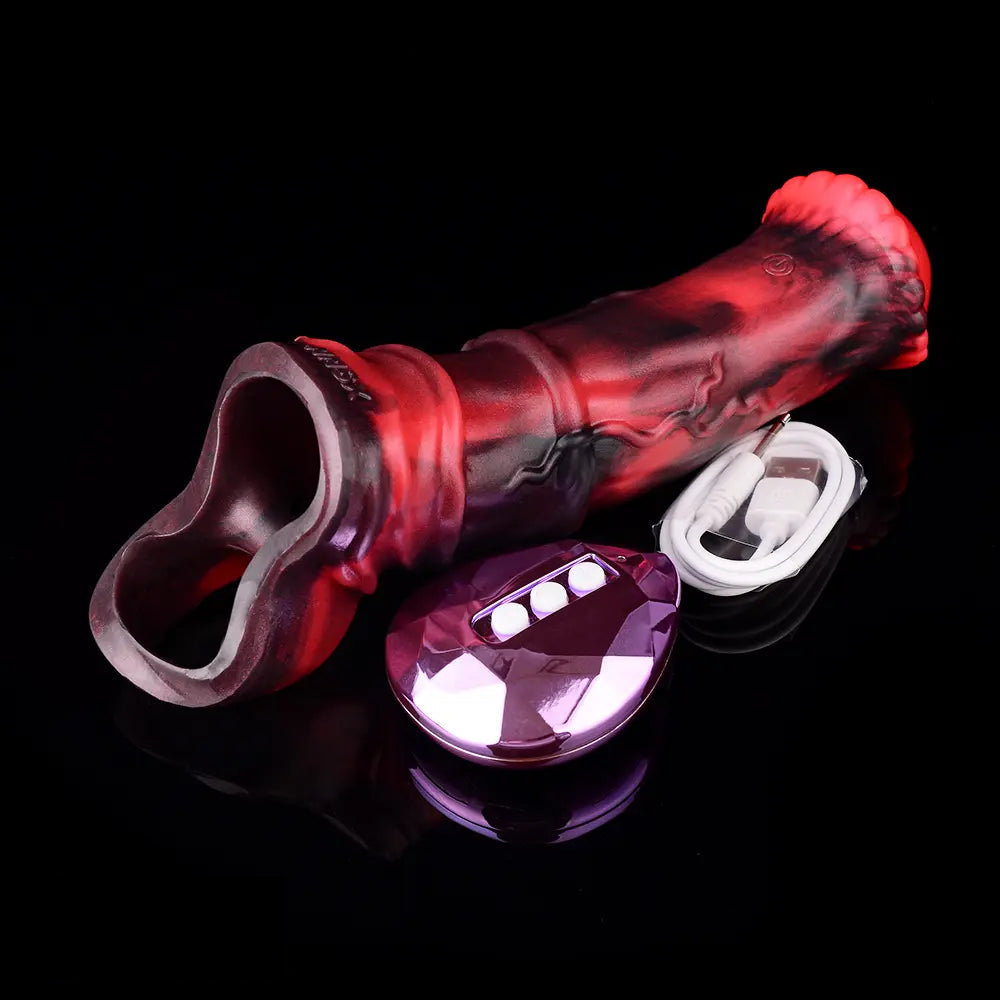 5.58in 7.17in Silicone Horse Cock Sleeve Cock Ring Hollow Vibrating Dildo