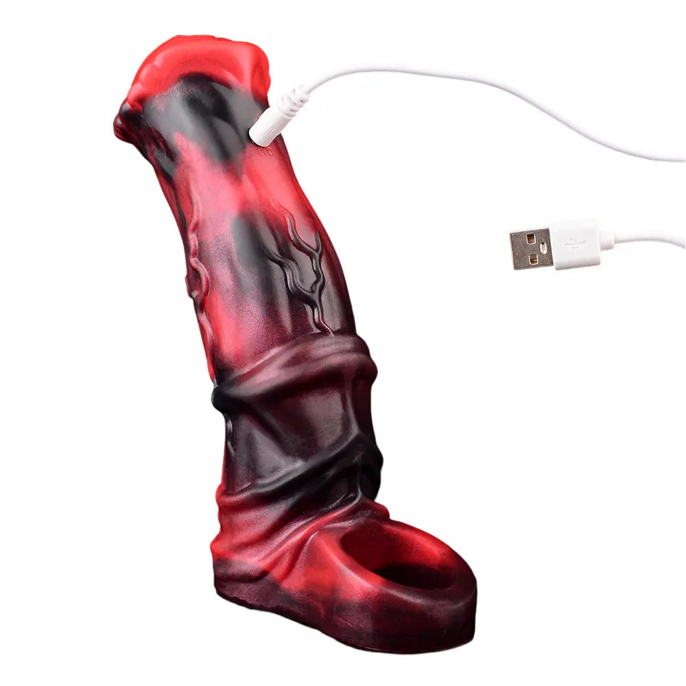 5.58in 7.17in Silicone Horse Cock Sleeve Cock Ring Hollow Vibrating Dildo