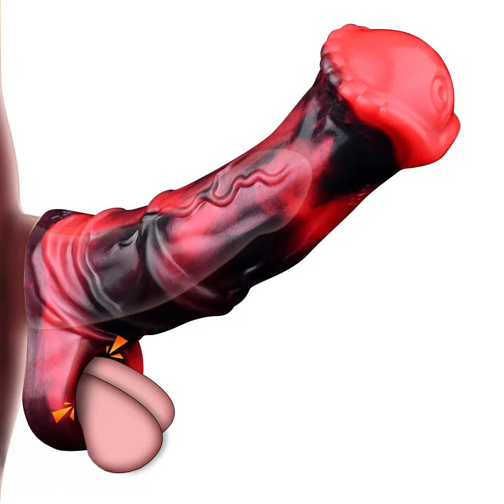 5.58in 7.17in Silicone Horse Cock Sleeve Cock Ring Hollow Vibrating Dildo
