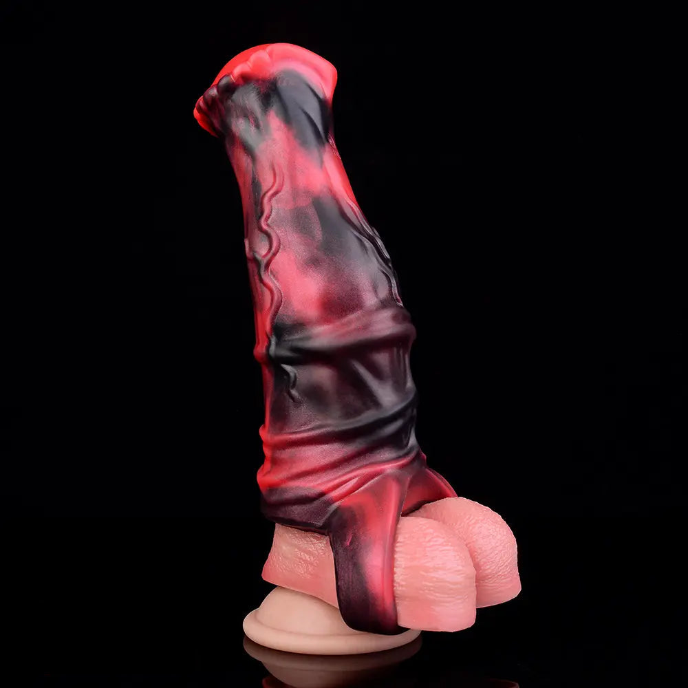 5.58in 7.17in Silicone Horse Cock Sleeve Cock Ring Hollow Vibrating Dildo