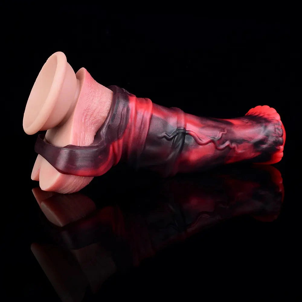 5.58in 7.17in Silicone Horse Cock Sleeve Cock Ring Hollow Vibrating Dildo