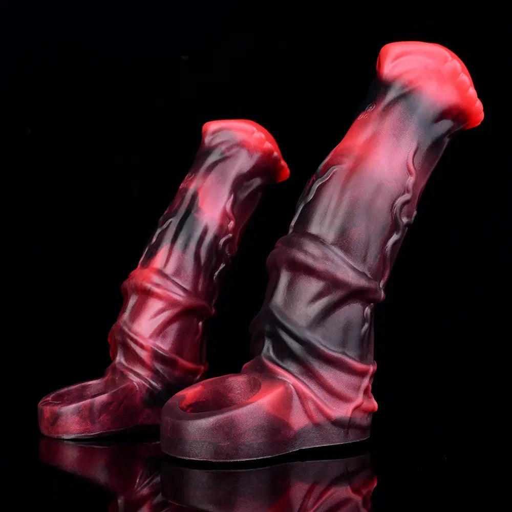 5.58in 7.17in Silicone Horse Cock Sleeve Cock Ring Hollow Vibrating Dildo