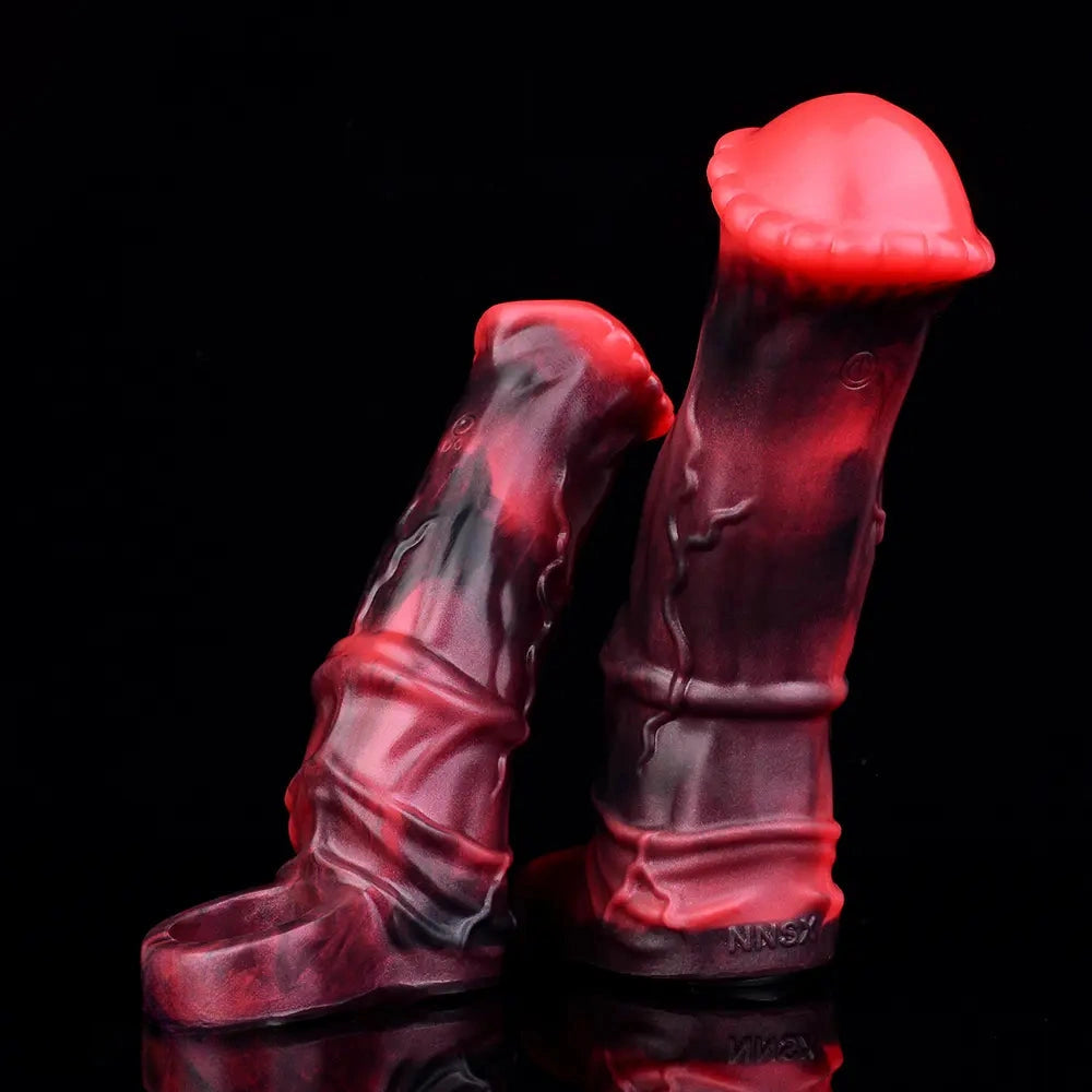5.58in 7.17in Silicone Horse Cock Sleeve Cock Ring Hollow Vibrating Dildo