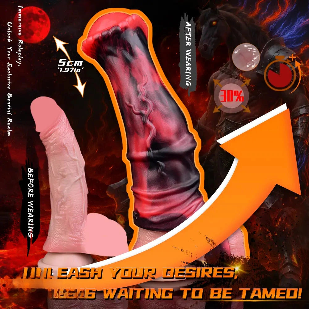 5.58in 7.17in Silicone Horse Cock Sleeve Cock Ring Hollow Vibrating Dildo