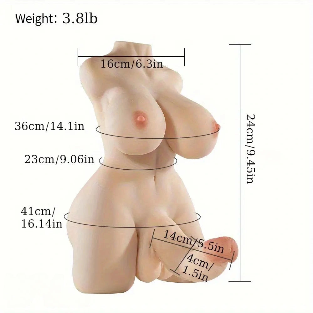 5.5in Realistic Dildo Shemale Sex Doll Torso with Big Breasts Anal Sex