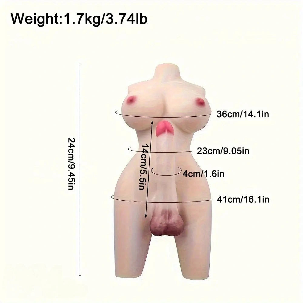 5.5in Realistic Dildo Shemale Sex Torso with Breasts Anal Male Masturbator