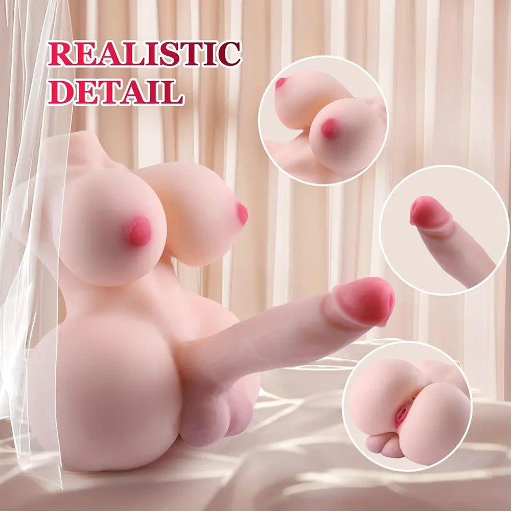 5.5in Soft Dildo Realistic Trans Sex Doll Torso with Tits & Anus 3D Unisex Torso