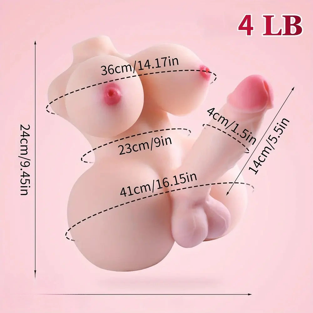 5.5in Soft Dildo Realistic Trans Sex Doll Torso with Tits & Anus 3D Unisex Torso