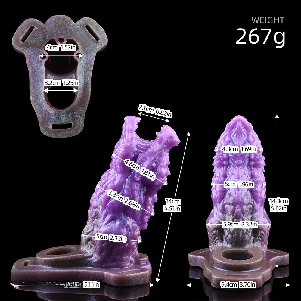 5.62in Dragon Beast Creature Fantasy Hollow Dildo Sleeve With Penis Ring