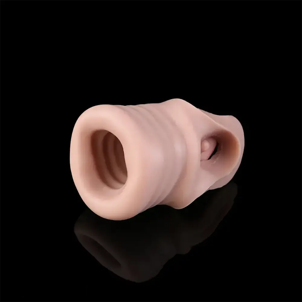 5.62in Realistic Beaded Penis Sleeve Flexible Hollow Ribbed Dildo