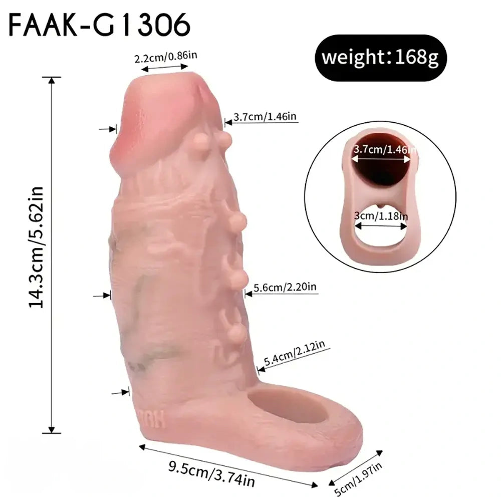 5.62in Realistic Beaded Penis Sleeve Flexible Hollow Ribbed Dildo