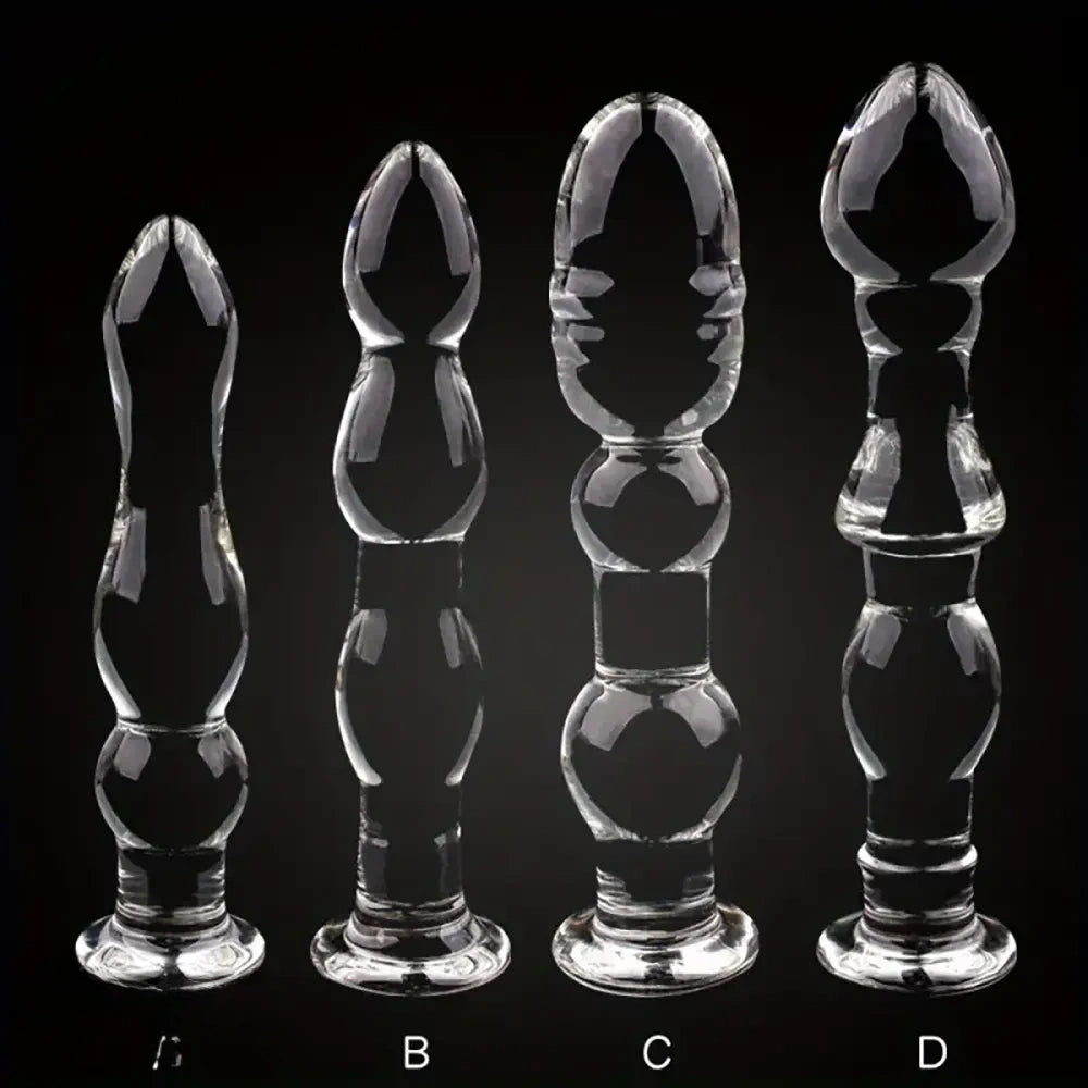 5.71in 6.3in 6.38in Glass Beads Clear Dildo For G-spot Vaginal Anal Play