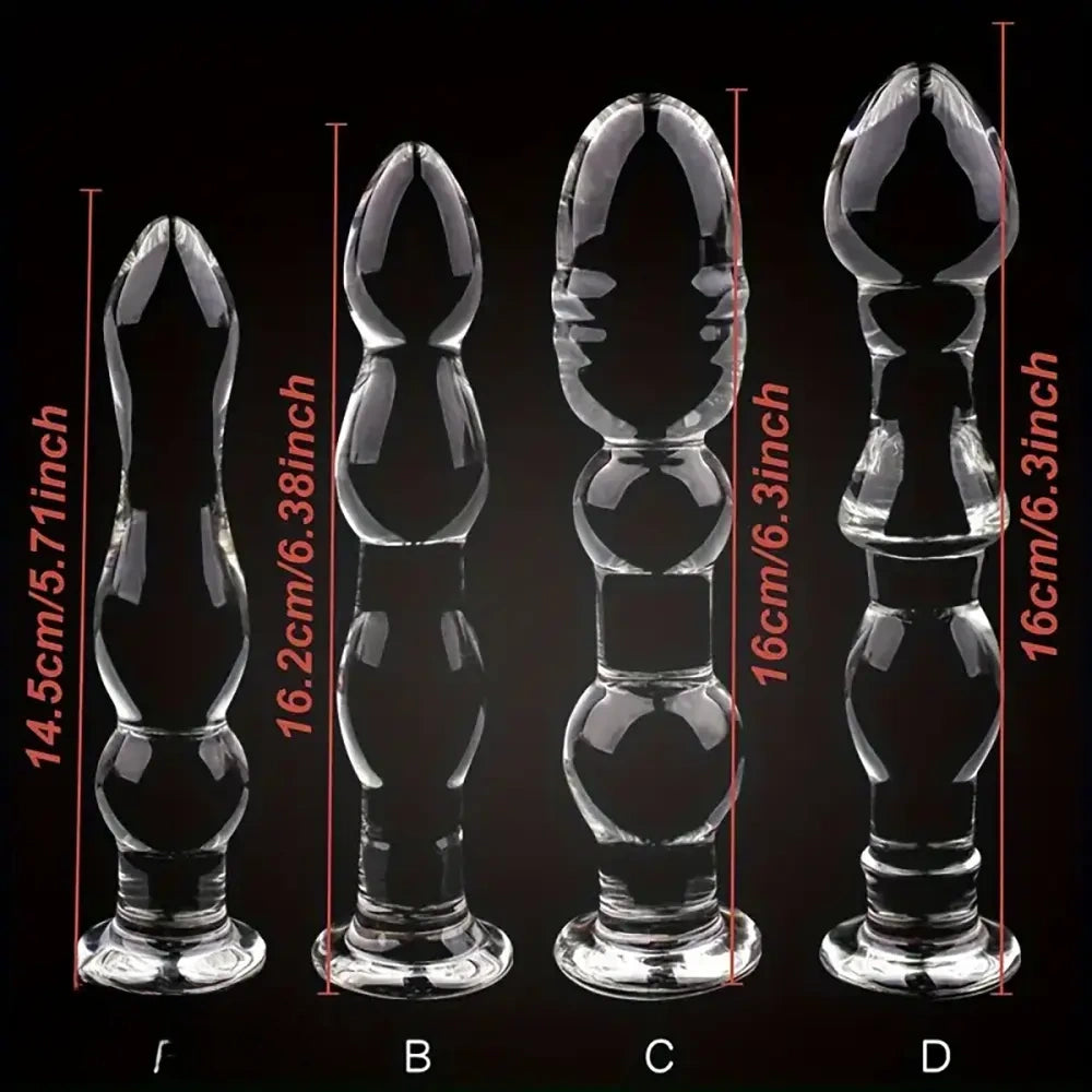 5.71in 6.3in 6.38in Glass Beads Clear Dildo For G-spot Vaginal Anal Play