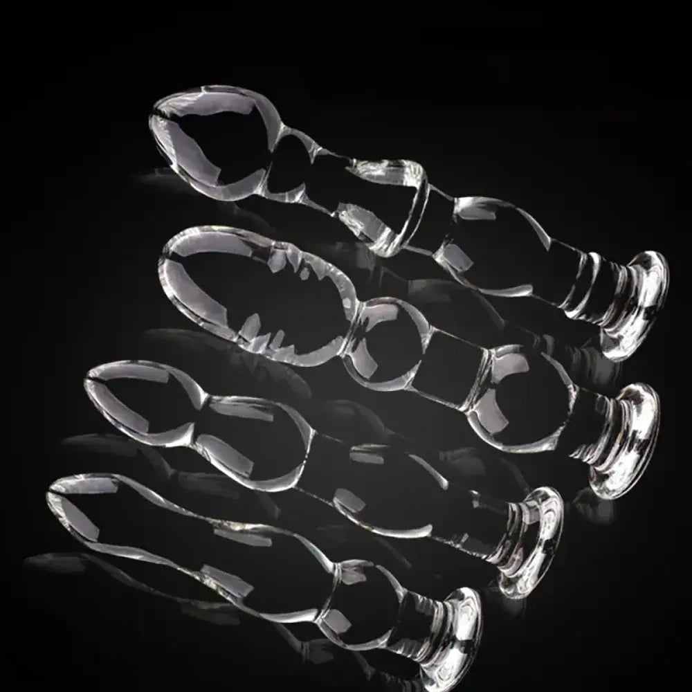 5.71in 6.3in 6.38in Glass Beads Clear Dildo For G-spot Vaginal Anal Play