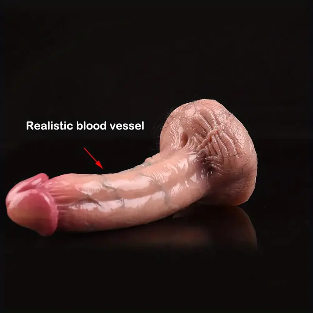 5.71in Curved Ultra Simulation Real Silicone Dildo With Pubic Hair