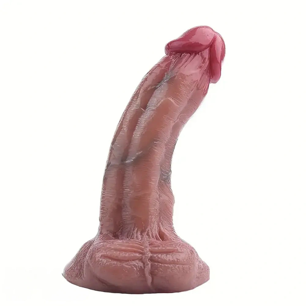 5.71in Silicone Curved Realistic Suction Cup Dildo With Blue Veins