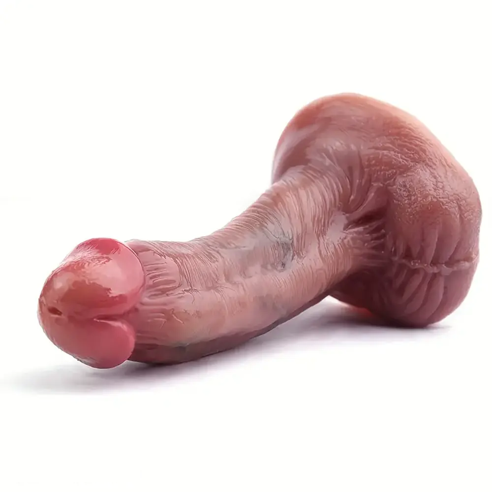 5.71in Silicone Curved Realistic Suction Cup Dildo With Blue Veins