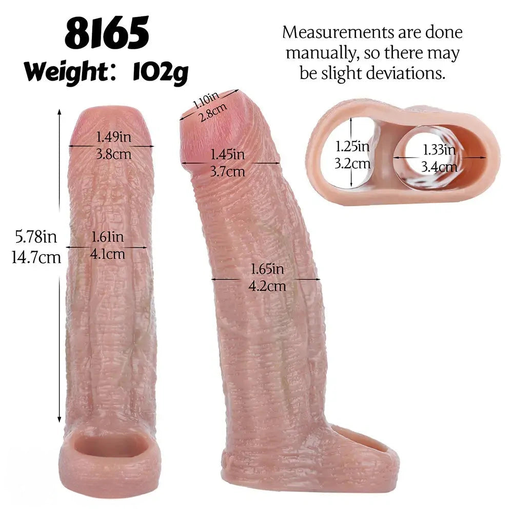 5.78in Real Skin Silicone Cock Sleeve Dildo Penis Sex Toy For Men Women