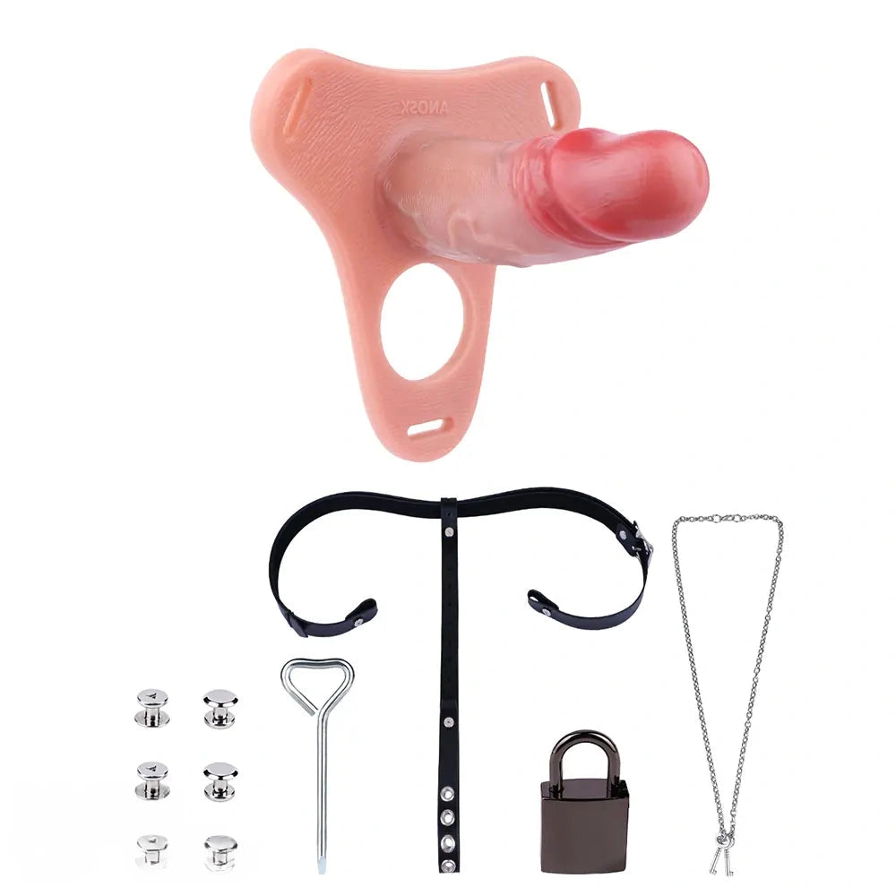 5.78in Strap on Realistic Hollow Silicone Cock Cage Dildo For Chastity Cock