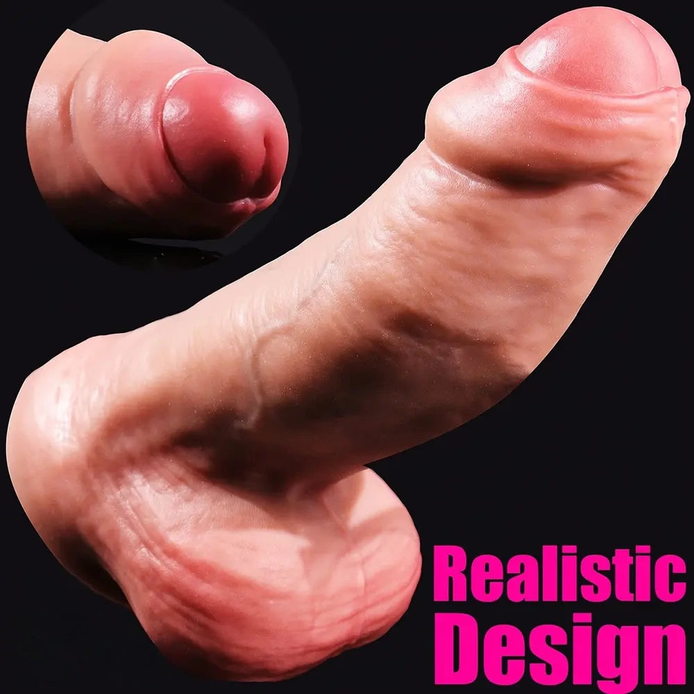 5.7in 7.68in 9.45in Three Sizes Thickened Liquid Silicone Real Uncut Dildo