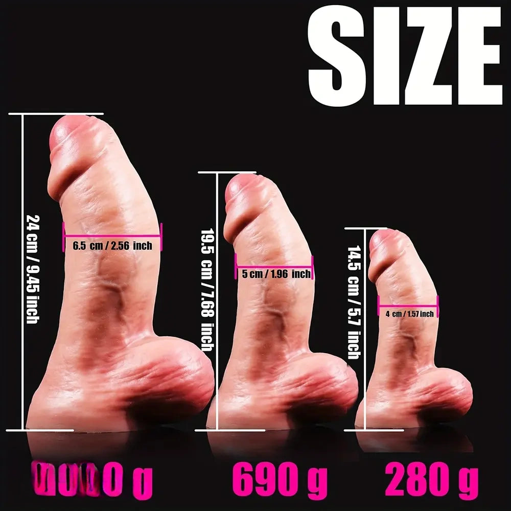 5.7in 7.68in 9.45in Three Sizes Thickened Liquid Silicone Real Uncut Dildo