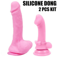 5.7in 8.07in 2pcs Realistic Curved Silicone Dildos For G Spot Sex Toy