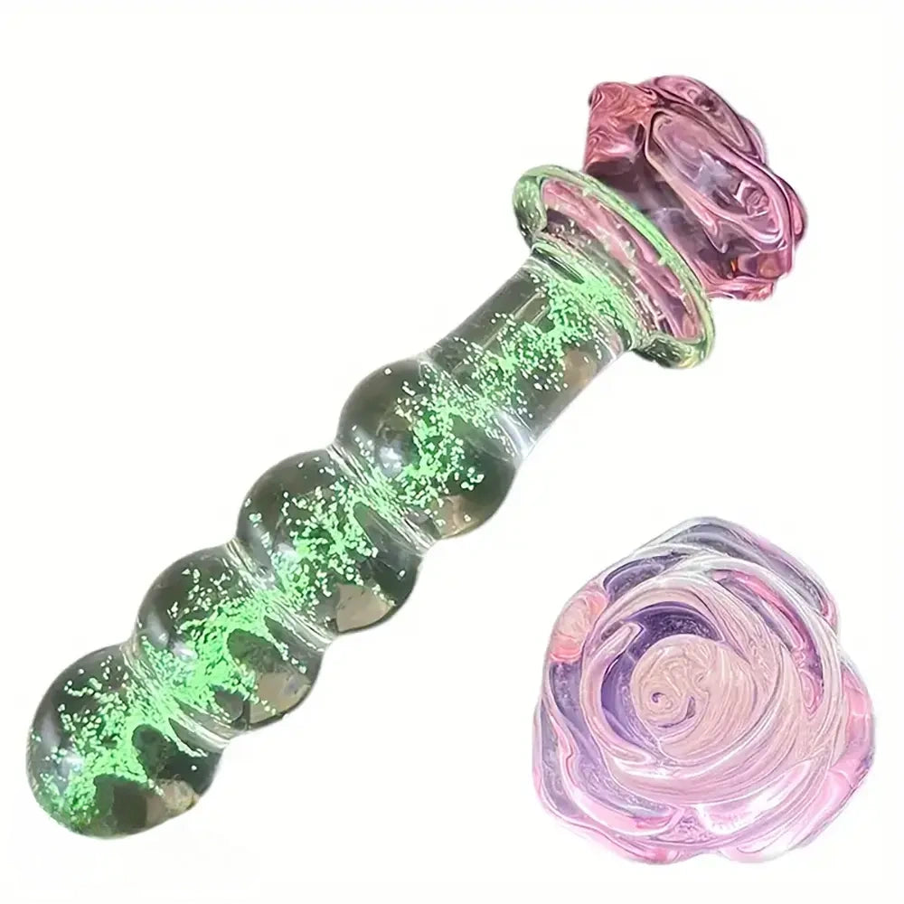 5.7in Glowing Glass Anal Dildo With Rose Base Dildo For Prostate Massage