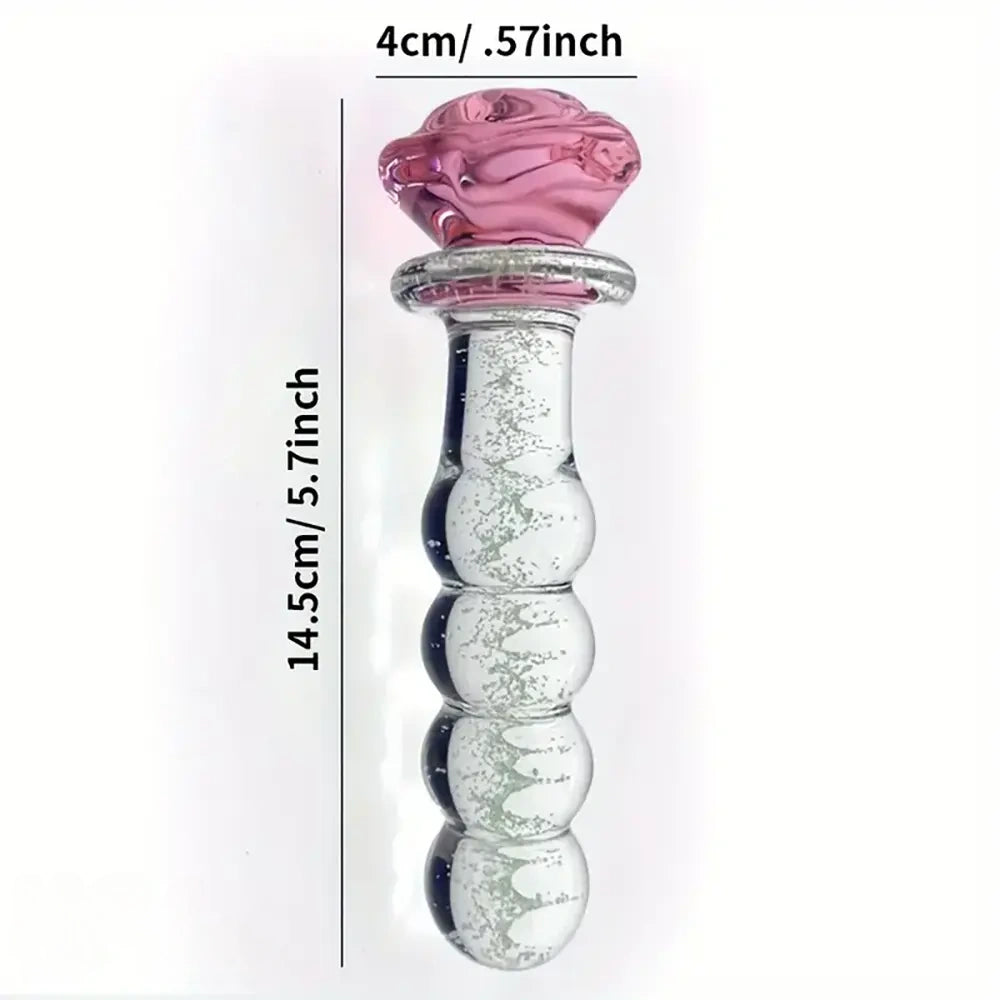 5.7in Glowing Glass Anal Dildo With Rose Base Dildo For Prostate Massage
