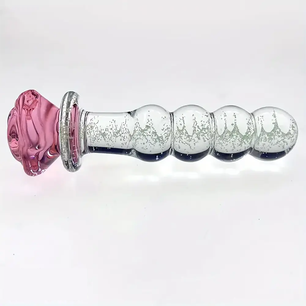 5.7in Glowing Glass Anal Dildo With Rose Base Dildo For Prostate Massage