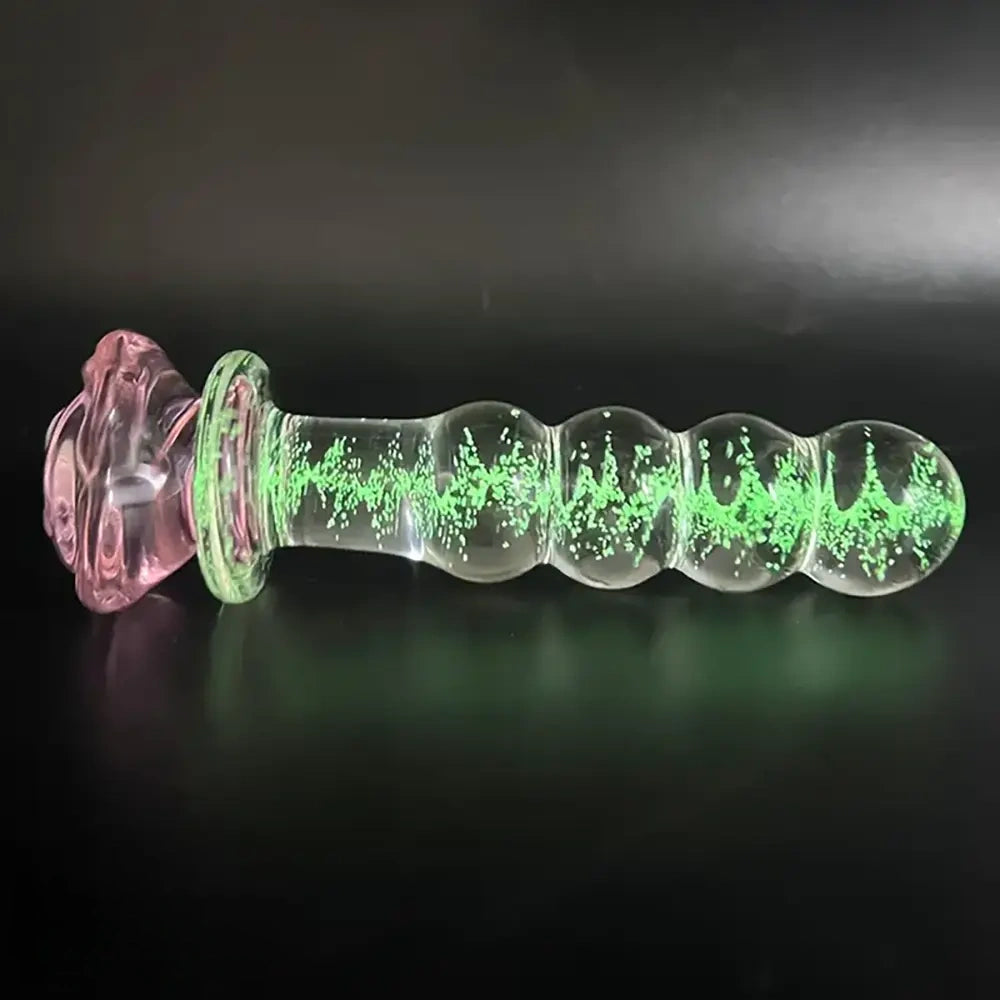 5.7in Glowing Glass Anal Dildo With Rose Base Dildo For Prostate Massage