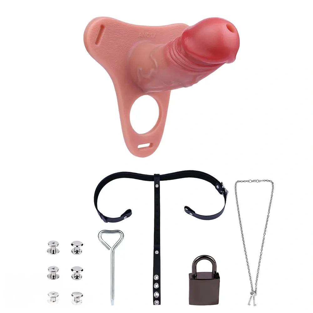 5.82in Real Hollow Strap on Silicone Cock Cage Dildo For Chastity Cock