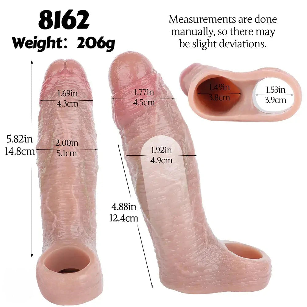 5.82in Uncut Real Silicone Soft Cock Sleeve Dildo Realistic Pleasure Device