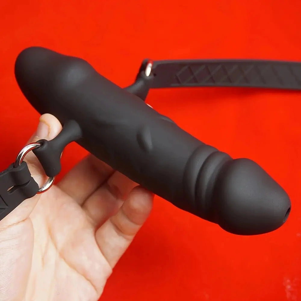 5.83in Double-Ended Silicone Face Dildo Gag with Adjustable Strap BDSM