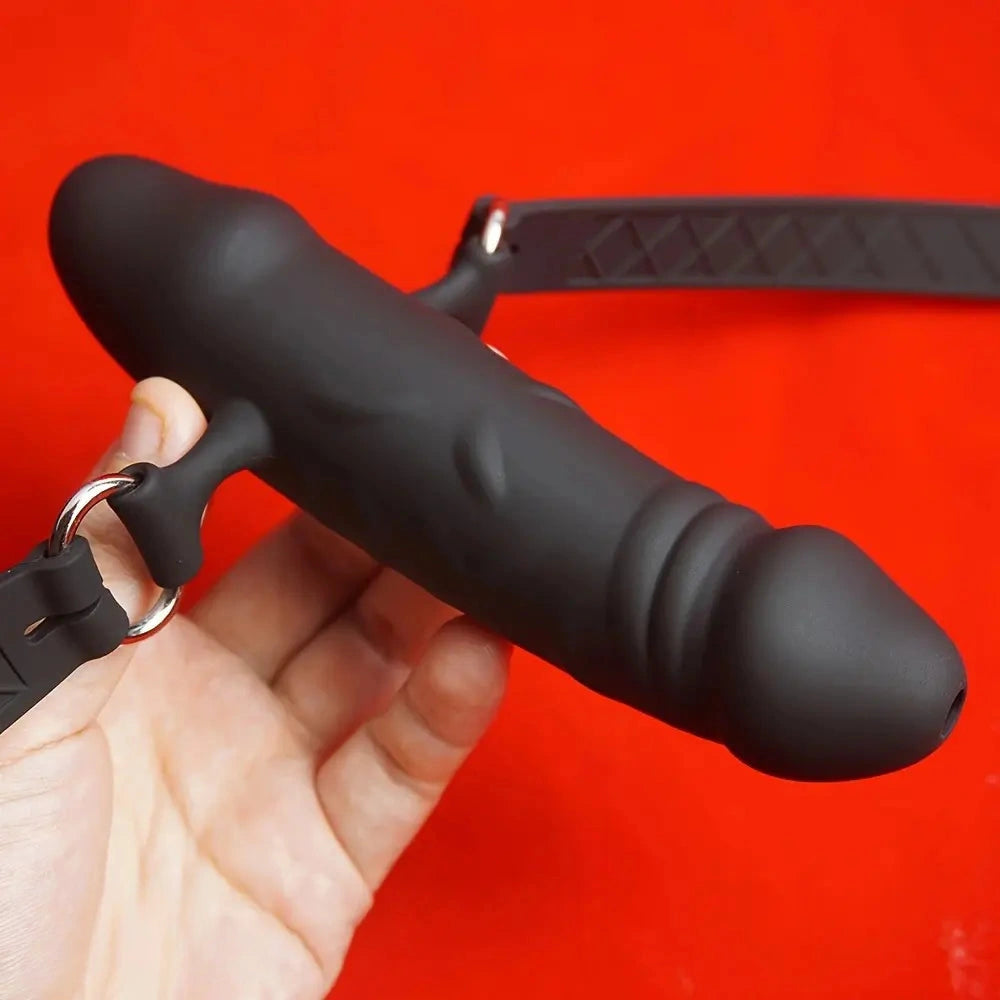 5.83in Double-Ended Silicone Face Dildo Gag with Adjustable Strap BDSM