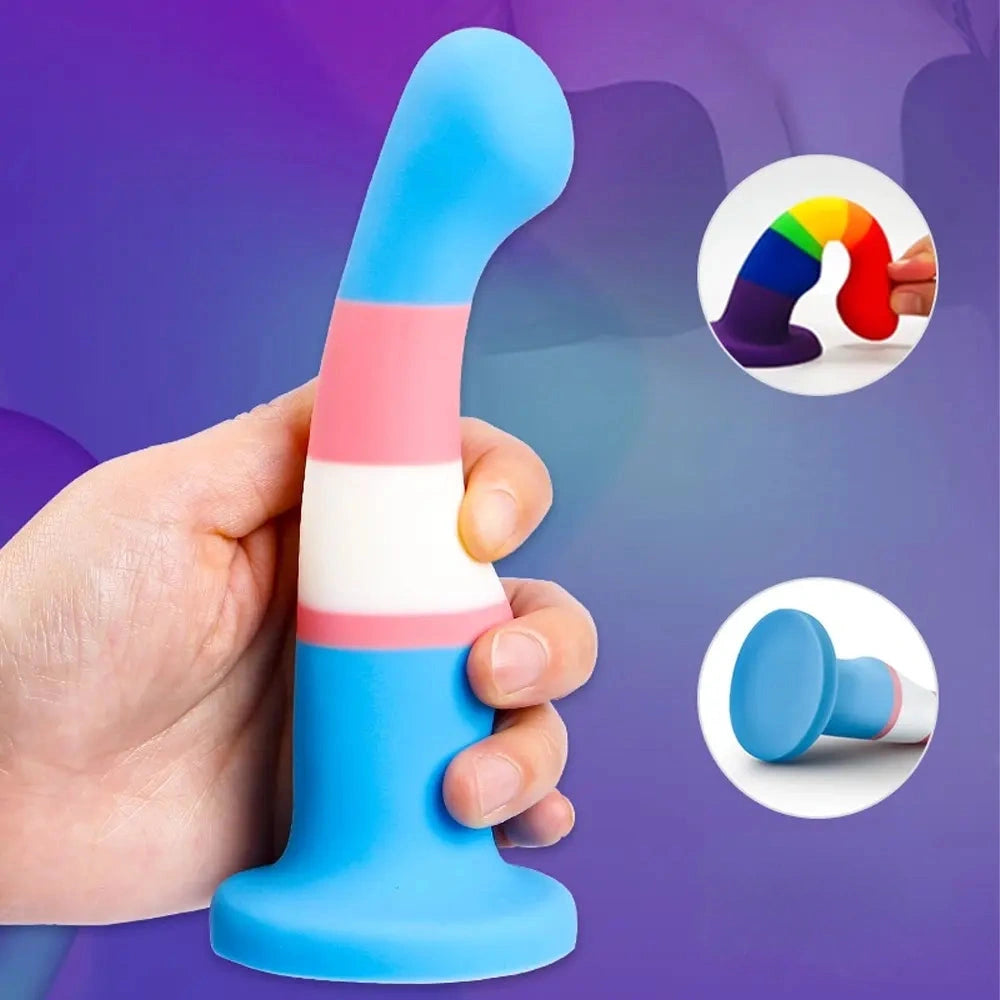 5.83in Unisex Silicone Soft Rainbow Dildo Sex Toy For Gay LGBT