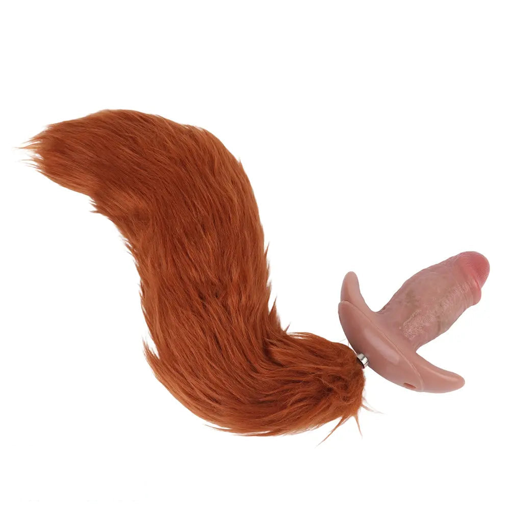 5.8in Hairy Penis 10 Frequency Vibration Role Play Dildo Tail Butt Plug