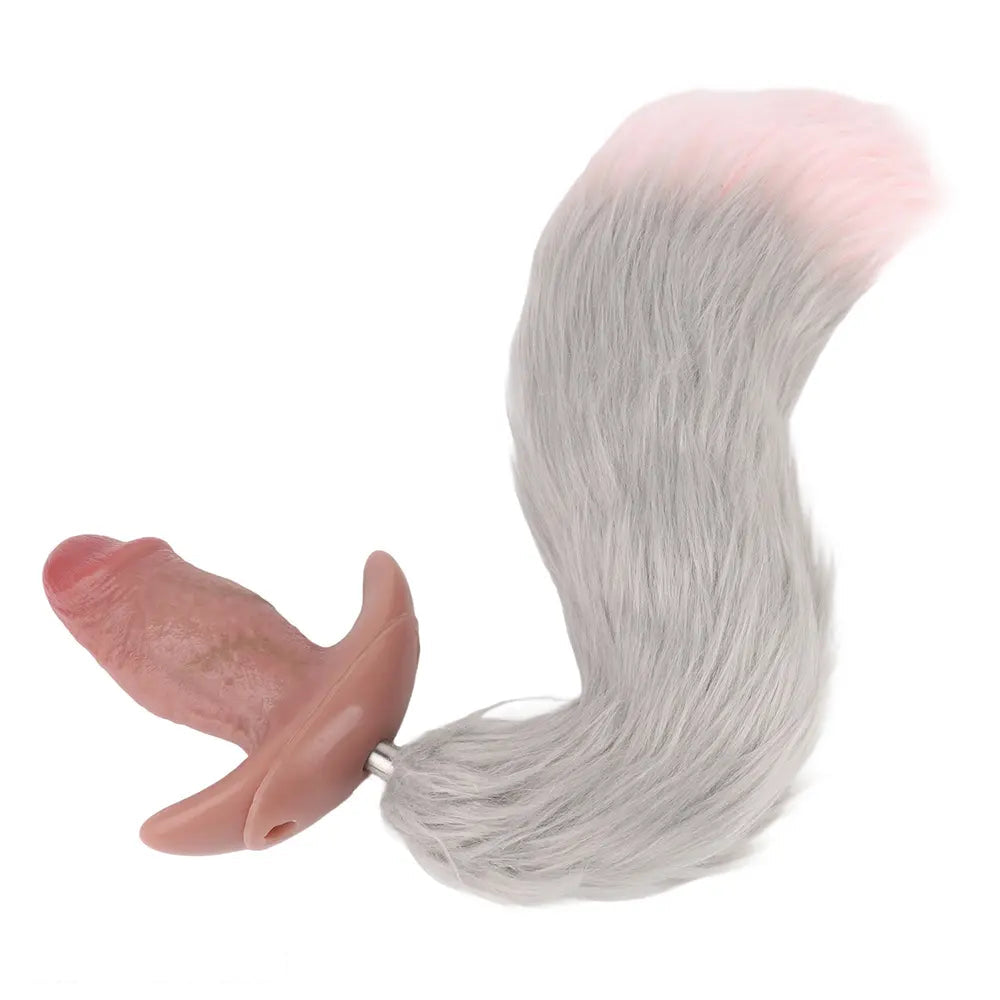 5.8in Hairy Penis 10 Frequency Vibration Role Play Dildo Tail Butt Plug