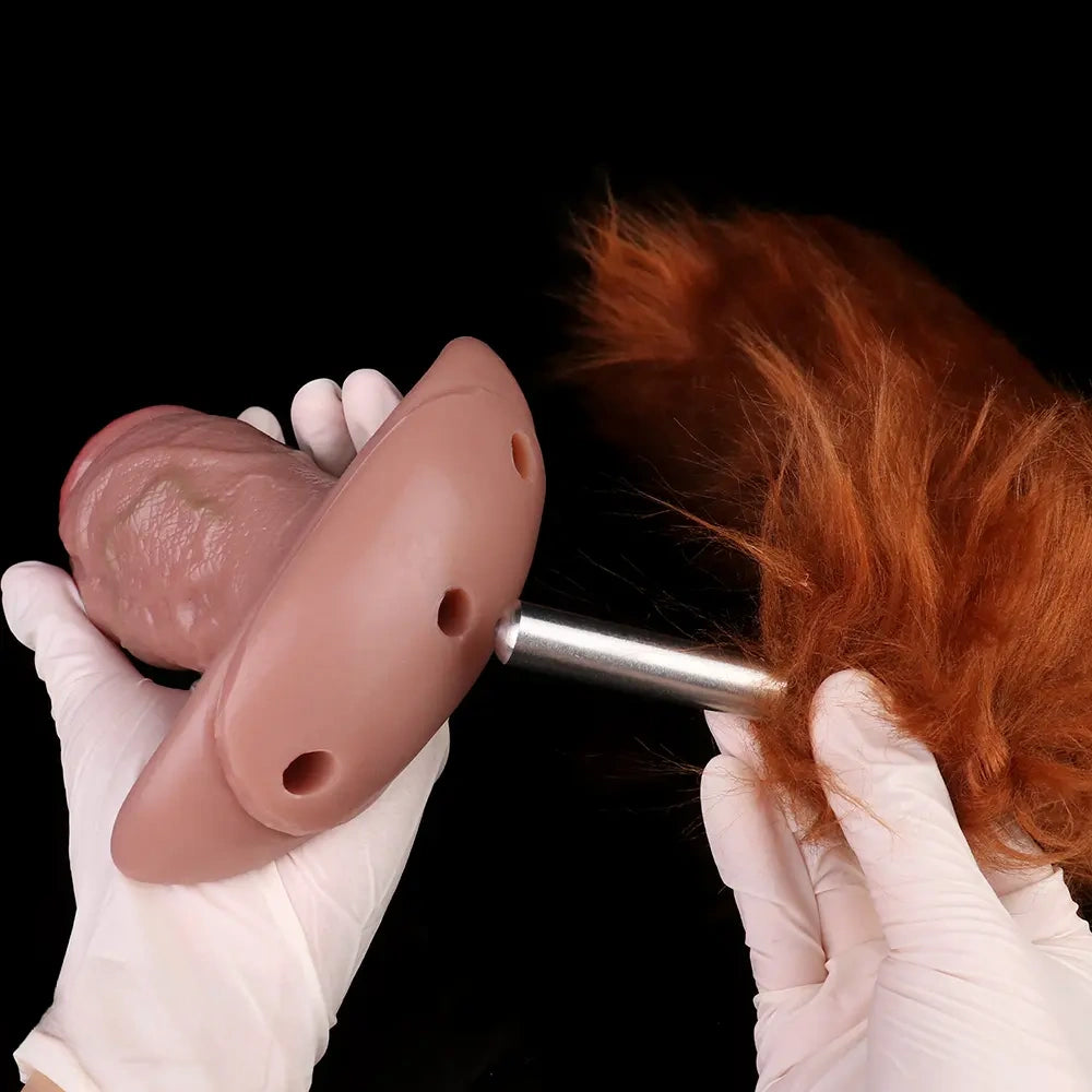 5.8in Vibrating Realistic Feeling Cock Dildo Butt Plug Tail Mouth Gag Toy