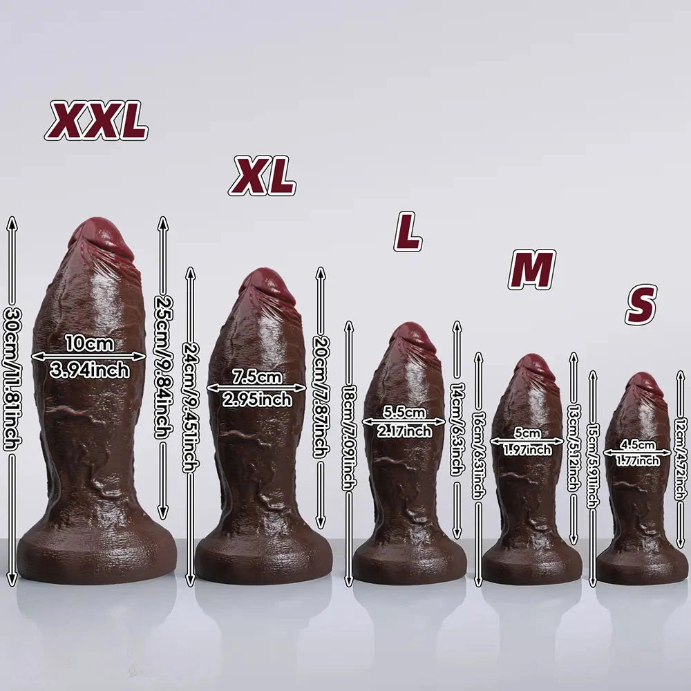 5.91in 6.3in 7.09in 9.45in 11.81in Big Ebony Thick Silicone Lifelike Dildo