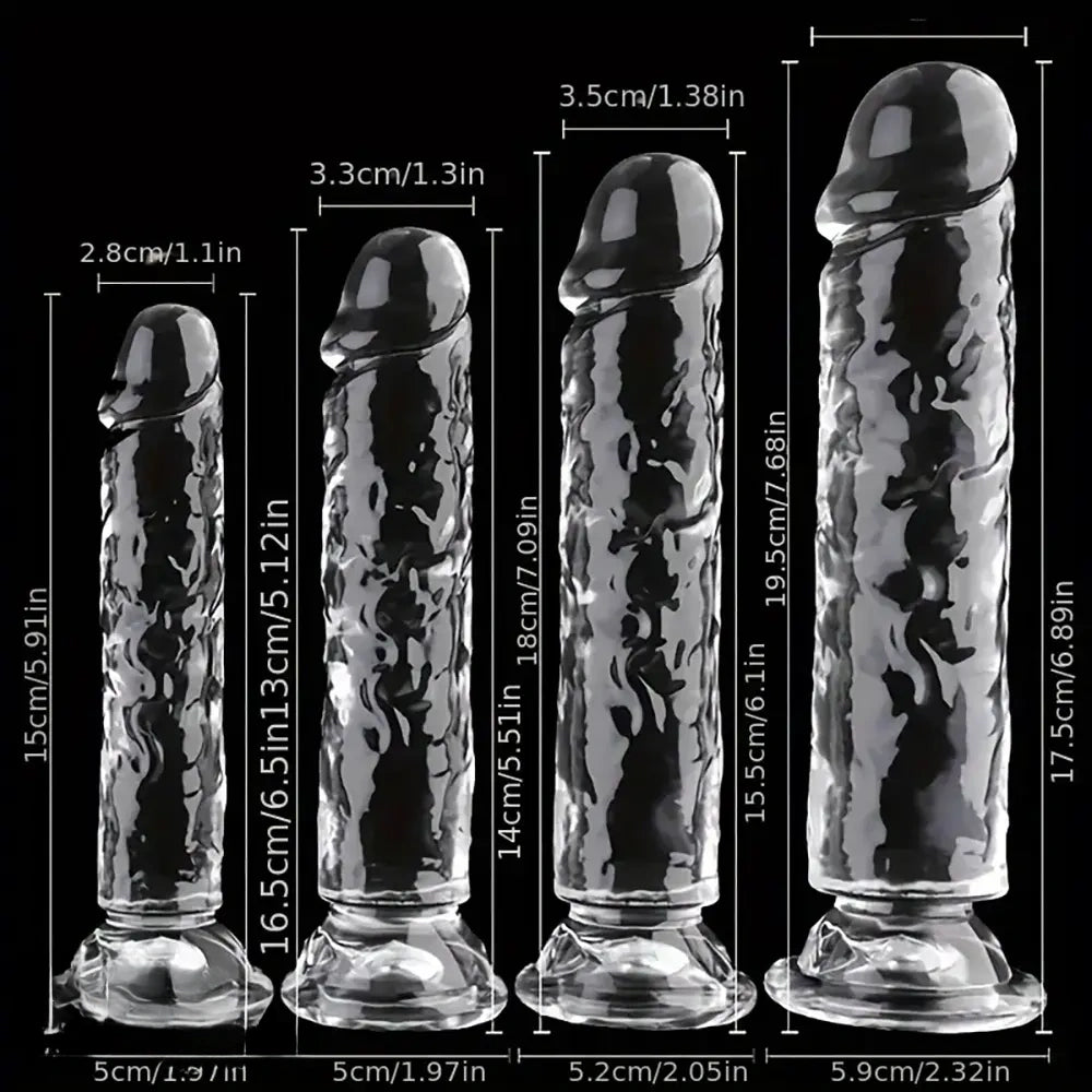 5.91in 6.5in 7.09in 7.68in Clear Dildo For Prostate Intimate Pleasure
