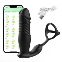 5.91in Black Auto Vibrating Thrusting APP Controlled Dildo With Cock Ring