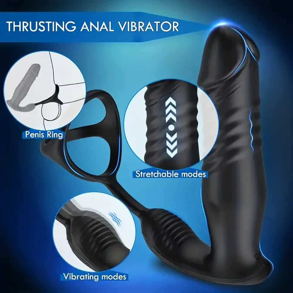 5.91in Black Auto Vibrating Thrusting APP Controlled Dildo With Cock Ring