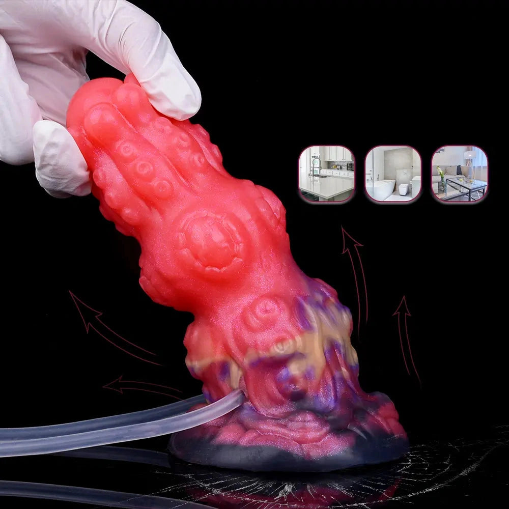 5.91in Fantasy Weird Silicone Soft Inflatable Spraying Water Dildo For Clit