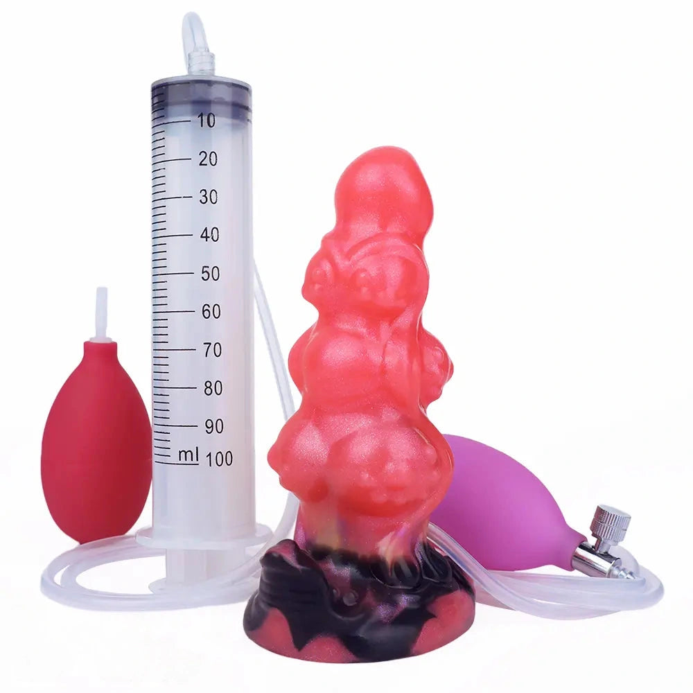 5.91in Odd Knot Spiked Silicone Soft Inflatable Spraying Squirting Dildo